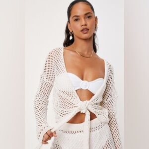 Nasty Gal Crochet Cream Cover Up Top Medium